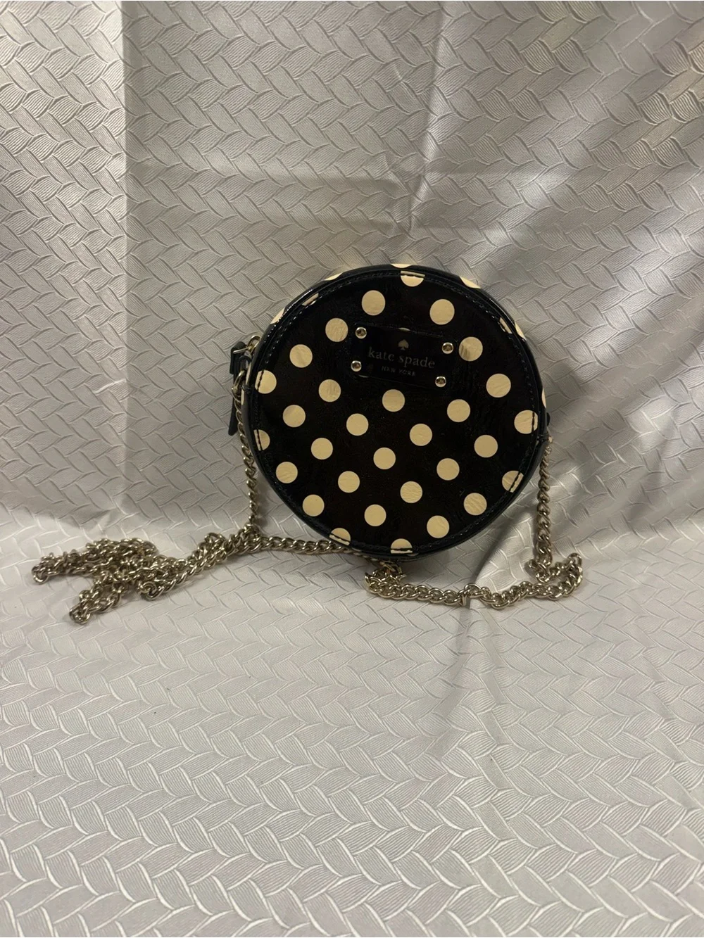 Kate Spade Black and Cream Polka Dot Round Crossbody Round Purse